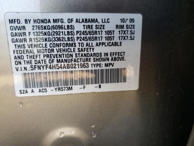 Photo 14 from auction – 2010 HONDA PILOT EXL with VIN 5FNYF4H54AB021963