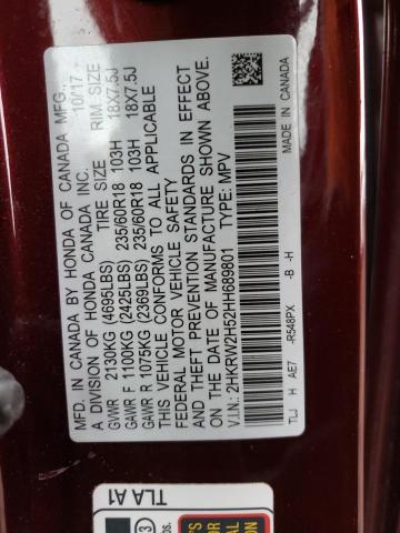 Photo 14 from auction – 2017 HONDA CR-V EX with VIN 2HKRW2H52HH689801