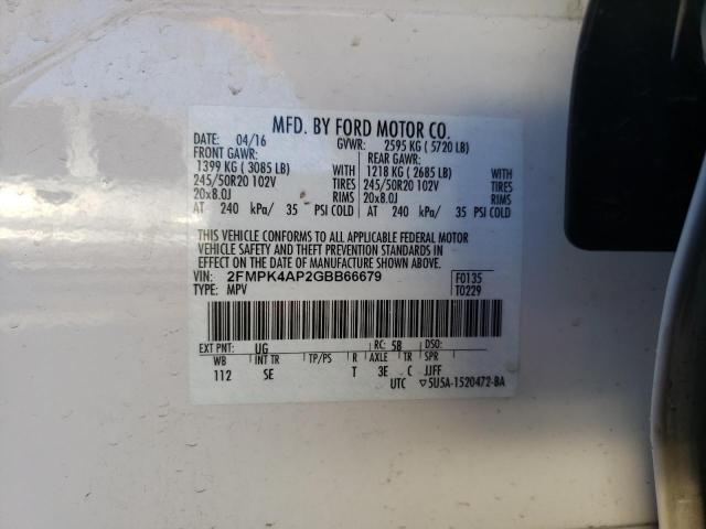 Photo 14 from auction – 2016 FORD EDGE SPORT with VIN 2FMPK4AP2GBB66679