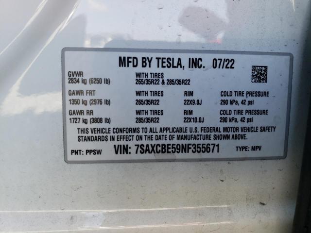 Photo 14 from auction – 2022 TESLA MODEL X with VIN 7SAXCBE59NF355671
