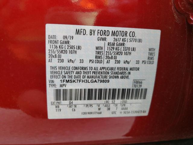 Photo 14 from auction – 2020 FORD EXPLORER L with VIN 1FMSK7FH3LGA79809