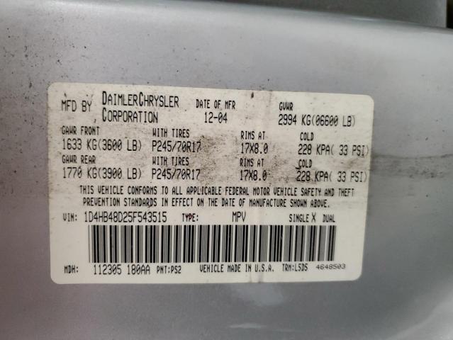 Photo 14 from auction – 2005 DODGE DURANGO SL with VIN 1D4HB48D25F543515
