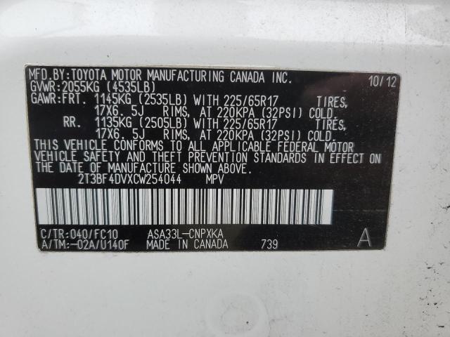Photo 14 from auction – 2012 TOYOTA RAV4 with VIN 2T3BF4DVXCW254044