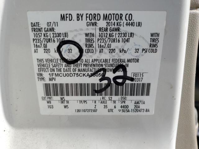 Photo 14 from auction – 2012 FORD ESCAPE XLT with VIN 1FMCU0D75CKA35050