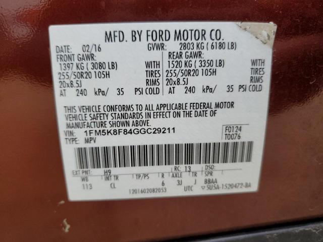 Photo 14 from auction – 2016 FORD EXPLORER L with VIN 1FM5K8F84GGC29211