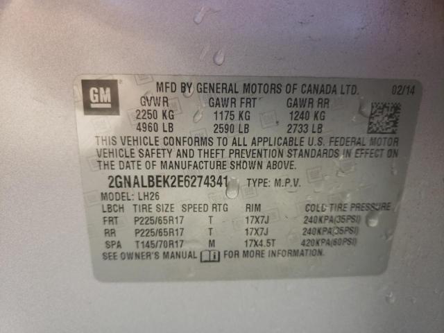 Photo 14 from auction – 2014 CHEVROLET EQUINOX LT with VIN 2GNALBEK2E6274341