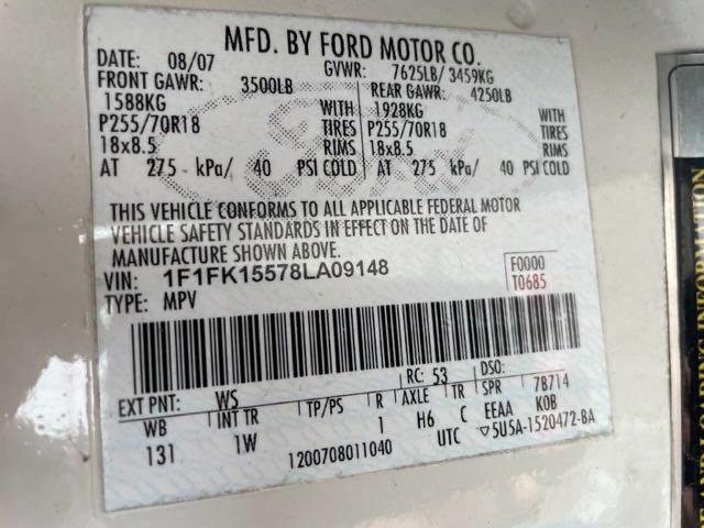 Photo 10 from auction – 2008 FORD EXPEDITION with VIN 1F1FK15578LA09148