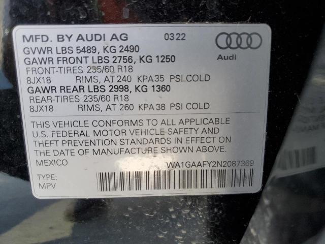 Photo 14 from auction – 2022 AUDI Q5 PREMIUM with VIN WA1GAAFY2N2087369