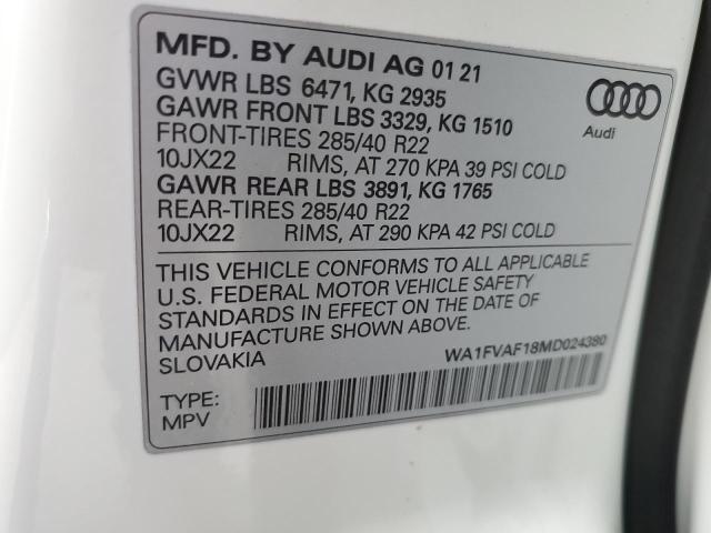 Photo 14 from auction – 2021 AUDI Q8 PRESTIG with VIN WA1FVAF18MD024380