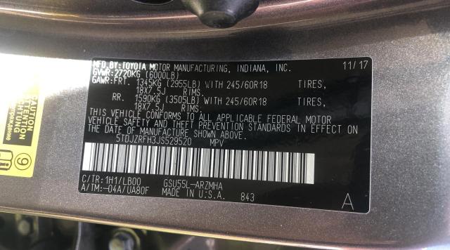 Photo 10 from auction – 2018 TOYOTA HIGHLANDER with VIN 5TDJZRFH3JS529520
