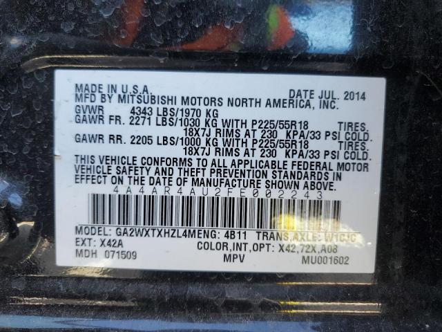 Photo 14 from auction – 2015 MITSUBISHI OUTLANDER with VIN 4A4AR4AU2FE002243