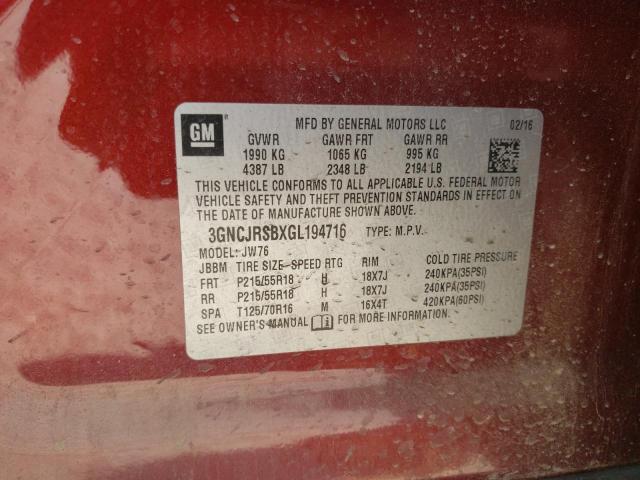 Photo 14 from auction – 2016 CHEVROLET TRAX LTZ with VIN 3GNCJRSBXGL194716