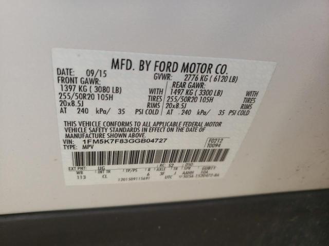 Photo 14 from auction – 2016 FORD EXPLORER L with VIN 1FM5K7F83GGB04727