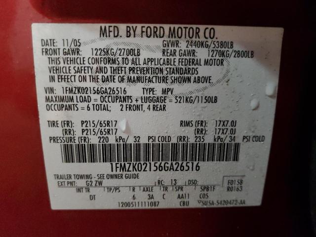 Photo 14 from auction – 2006 FORD FREESTYLE with VIN 1FMZK02156GA26516