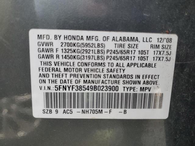 Photo 14 from auction – 2009 HONDA PILOT EXL with VIN 5FNYF38549B023900