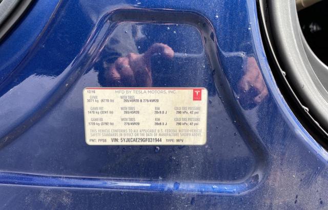 Photo 10 from auction – 2016 TESLA MODEL X with VIN 5YJXCAE29GF031944