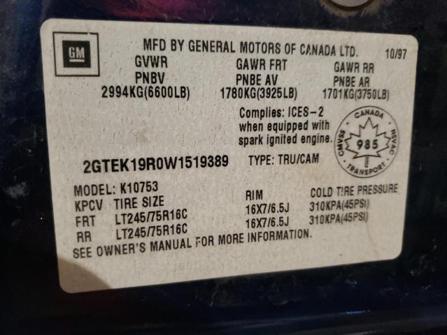 Photo 10 from auction – 1998 GMC SIERRA K15 with VIN 2GTEK19R0W1519389
