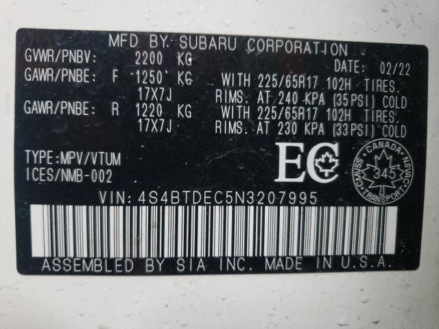 Photo 14 from auction – 2022 SUBARU OUTBACK TO with VIN 4S4BTDEC5N3207995