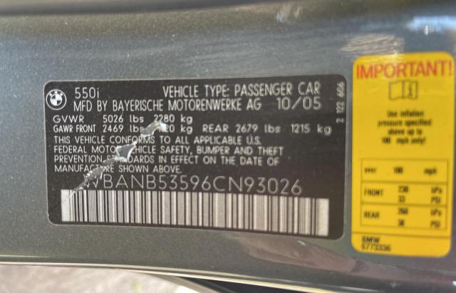 Photo 10 from auction – 2006 BMW 550 I with VIN WBANB53596CN93026