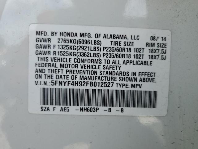 Photo 14 from auction – 2015 HONDA PILOT TOUR with VIN 5FNYF4H92FB012527