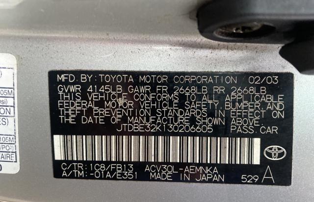 Photo 10 from auction – 2003 TOYOTA CAMRY LE with VIN JTDBE32K130206605