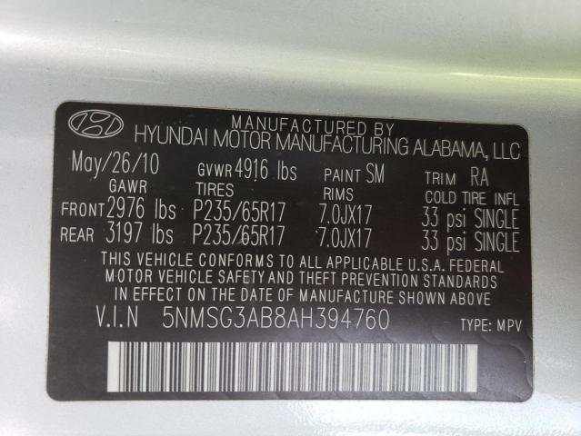 Photo 14 from auction – 2010 HYUNDAI SANTA FE G with VIN 5NMSG3AB8AH394760