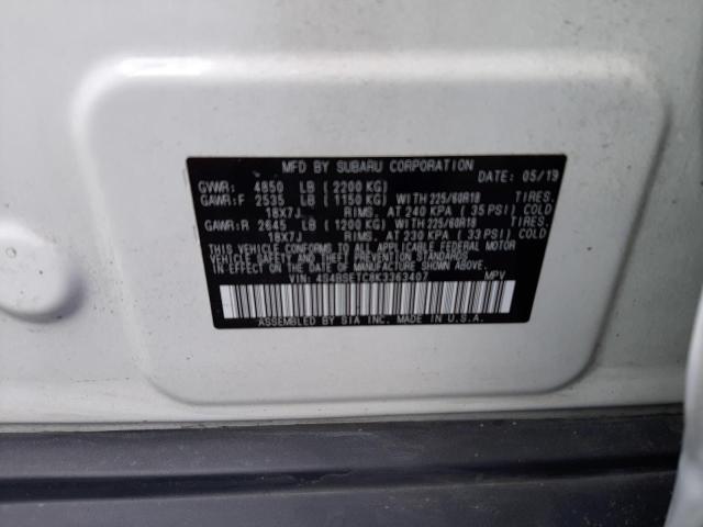 Photo 14 from auction – 2019 SUBARU OUTBACK TO with VIN 4S4BSETC8K3363407
