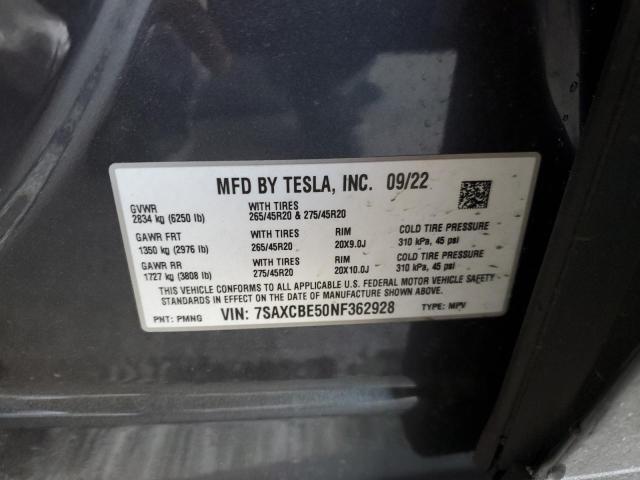 Photo 14 from auction – 2022 TESLA MODEL X with VIN 7SAXCBE50NF362928