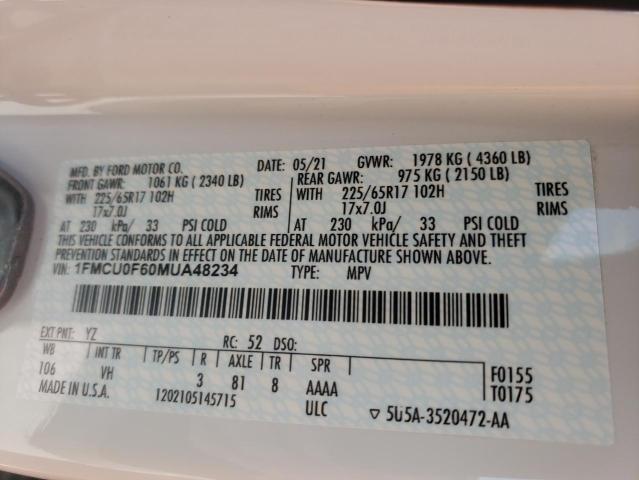Photo 14 from auction – 2021 FORD ESCAPE S with VIN 1FMCU0F60MUA48234
