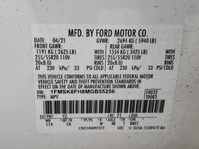 Photo 14 from auction – 2021 FORD EXPLORER L with VIN 1FMSK8FH8MGB55256