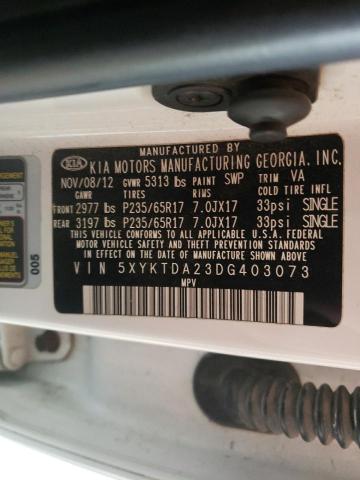 Photo 14 from auction – 2013 KIA SORENTO LX with VIN 5XYKTDA23DG403073