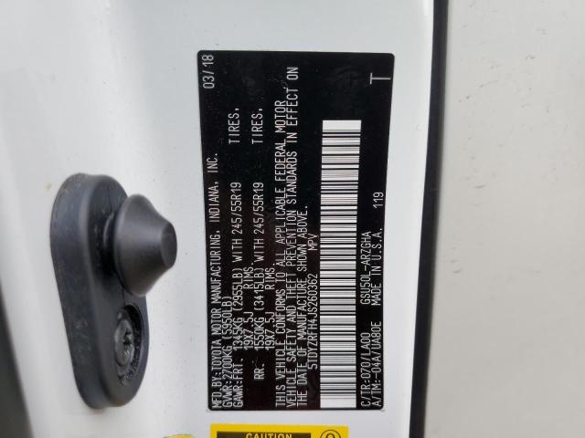 Photo 14 from auction – 2018 TOYOTA HIGHLANDER with VIN 5TDYZRFH4JS260362