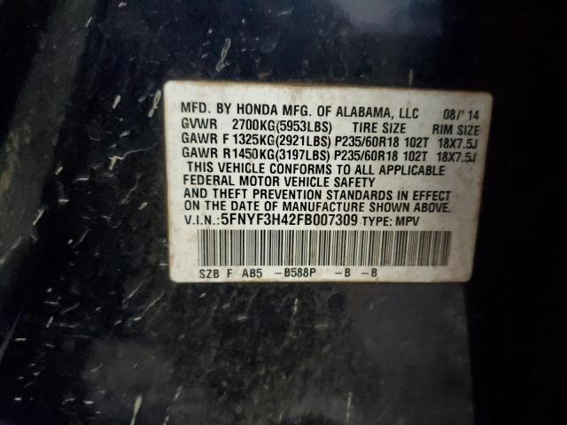 Photo 14 from auction – 2015 HONDA PILOT EX with VIN 5FNYF3H42FB007309