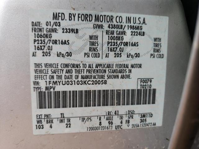 Photo 14 from auction – 2003 FORD ESCAPE XLT with VIN 1FMYU03103KC20058
