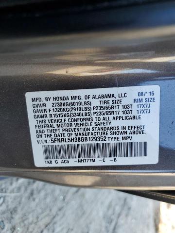 Photo 14 from auction – 2016 HONDA ODYSSEY SE with VIN 5FNRL5H38GB129352