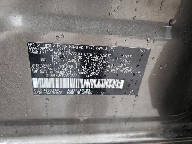 Photo 14 from auction – 2012 TOYOTA RAV4 with VIN 2T3BF4DV8CW215274