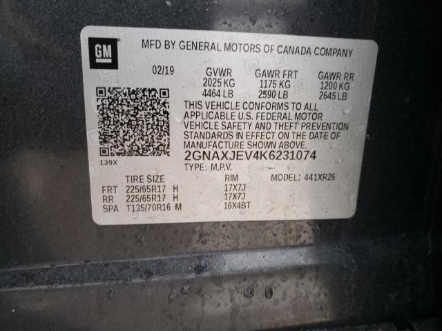 Photo 14 from auction – 2019 CHEVROLET EQUINOX LT with VIN 2GNAXJEV4K6231074