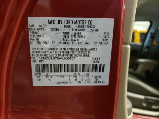Photo 14 from auction – 2010 FORD ESCAPE XLT with VIN 1FMCU9D78AKA35707