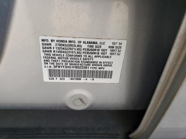 Photo 14 from auction – 2015 HONDA PILOT EXL with VIN 5FNYF3H51FB022201