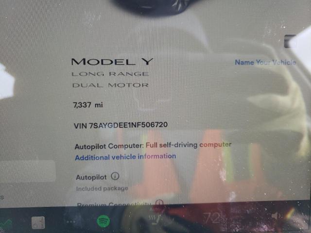 Photo 9 from auction – 2022 TESLA MODEL Y with VIN 7SAYGDEE1NF506720