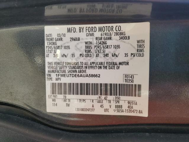 Photo 14 from auction – 2010 FORD EXPLORER X with VIN 1FMEU7DE6AUA58662