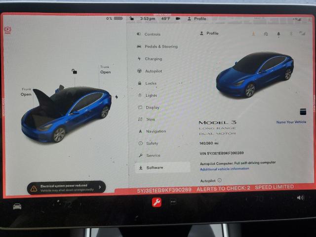 Photo 9 from auction – 2019 TESLA MODEL 3 with VIN 5YJ3E1EB9KF390289