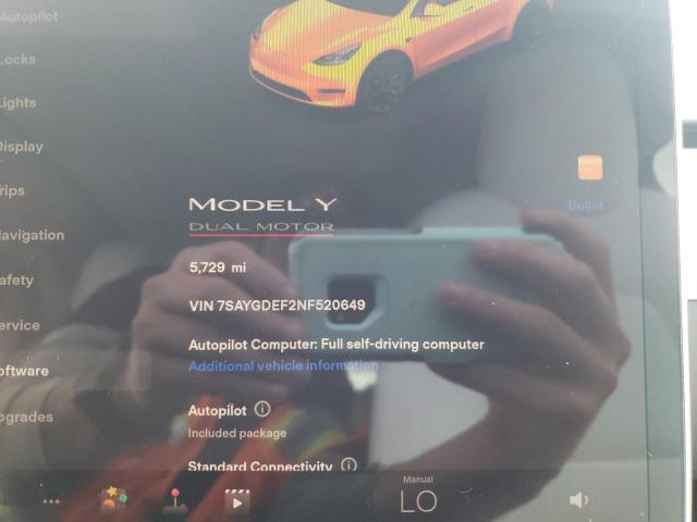 Photo 9 from auction – 2022 TESLA MODEL Y with VIN 7SAYGDEF2NF520649