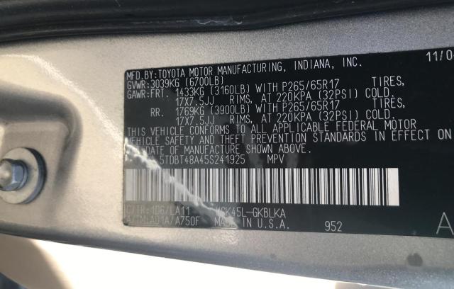 Photo 10 from auction – 2005 TOYOTA SEQUOIA LI with VIN 5TDBT48A45S241925