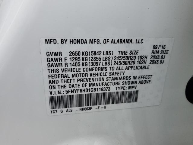 Photo 14 from auction – 2016 HONDA PILOT ELIT with VIN 5FNYF6H01GB119373