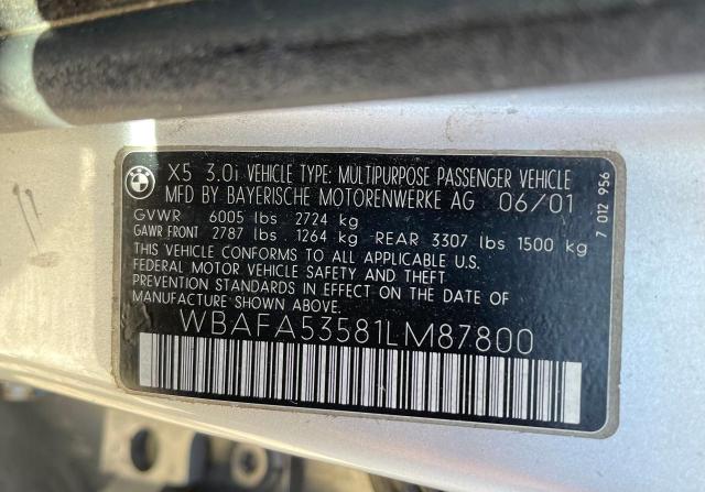 Photo 10 from auction – 2001 BMW X5 3.0I with VIN WBAFA53581LM87800