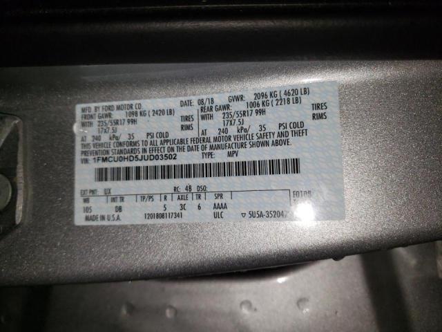 Photo 14 from auction – 2018 FORD ESCAPE SEL with VIN 1FMCU0HD5JUD03502
