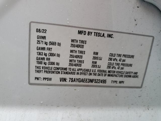 Photo 14 from auction – 2022 TESLA MODEL Y with VIN 7SAYGAEE3NF522495