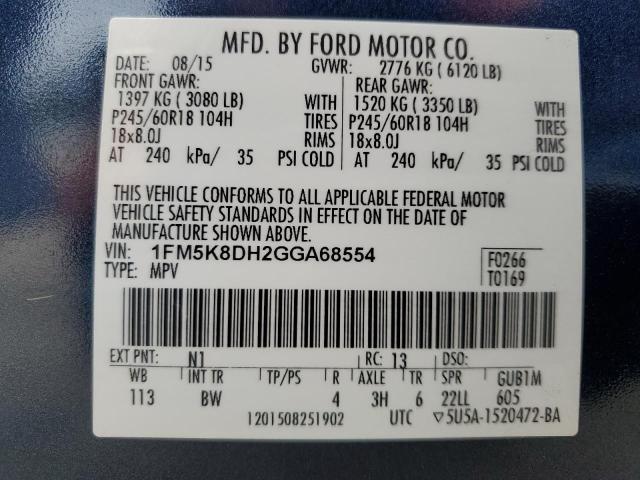 Photo 14 from auction – 2016 FORD EXPLORER X with VIN 1FM5K8DH2GGA68554