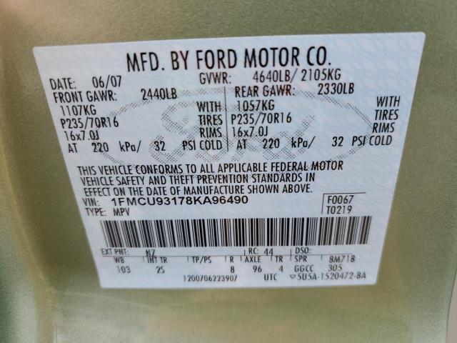 Photo 14 from auction – 2008 FORD ESCAPE XLT with VIN 1FMCU93178KA96490